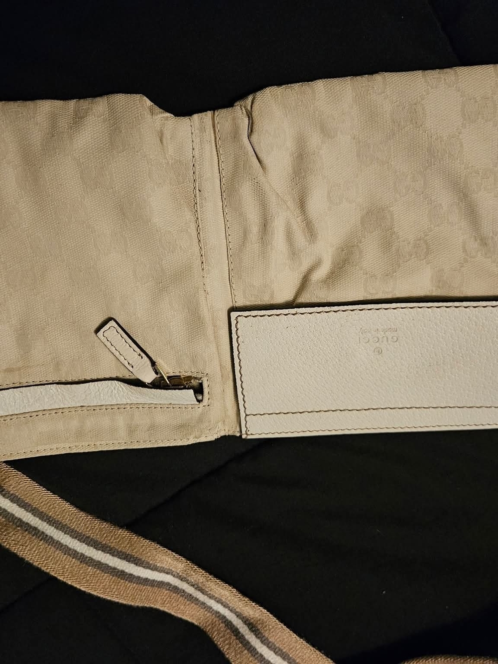 Gucci Beige Logo Canvas Belt Bag with Striped Web Strap